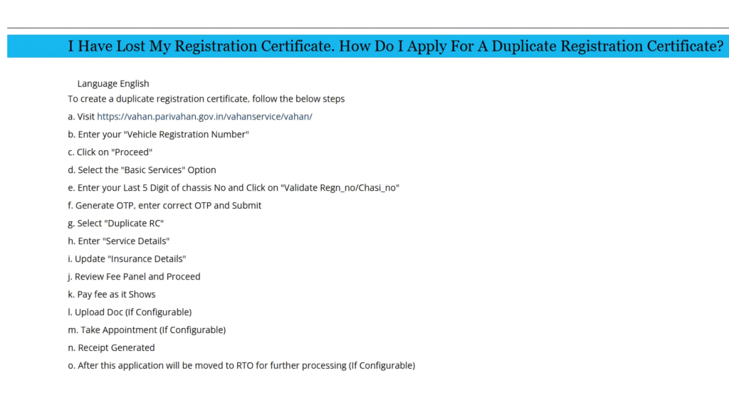 Apply for a Duplicate RC Online